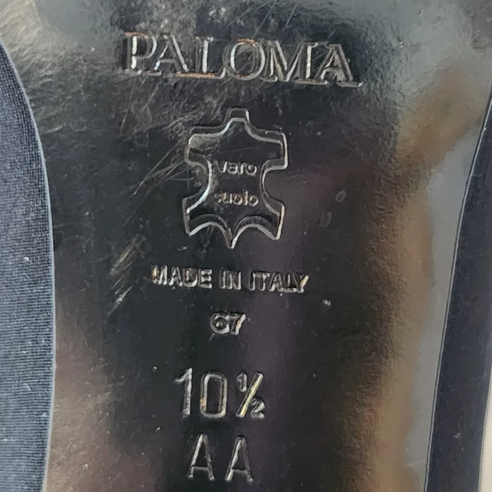 Paloma Made in Italy Black Leather Satin Fabric Heels Dark Academia Size 10.5AA